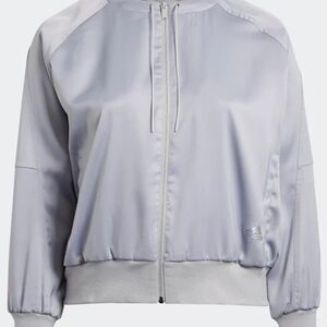 New Adidas Woman’s Gray Satin Shiny Glam On Bomber Track Jacket XL